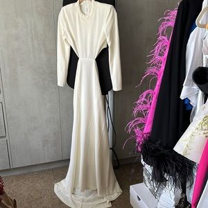 ALC White Long, Shoulder Pad, Cut Out Silk Crape Dress Size 0
